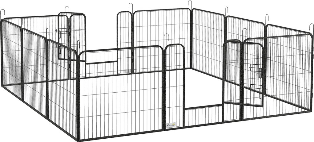 PawHut Parque para Cães com 12 Painéis e 2 Portas, Cercado para Interior e Exterior em Aço, 80x80 cm, Cinzento | Aosom Portugal