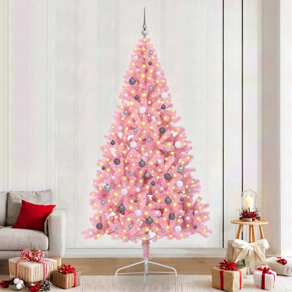 vidaXL Árvore de Natal com luzes decorativas de corda Rosa 240 cm PVC