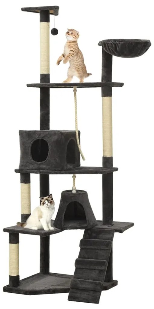 vidaXL Árvore p/ gatos c/ postes arranhadores sisal cinza-escuro 191cm
