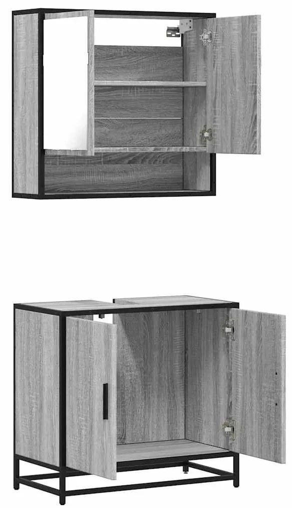 2 pcs conjunto móveis WC derivados de madeira sonoma cinza