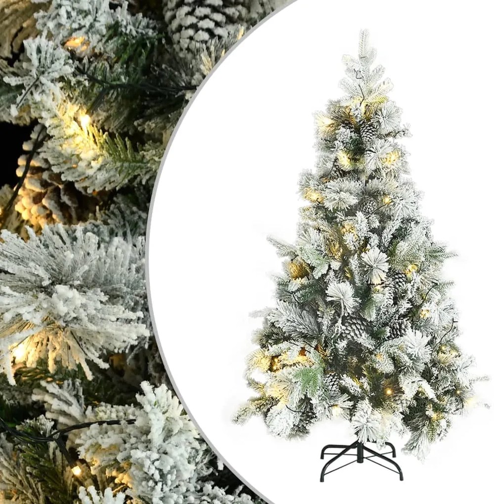 vidaXL Árvore de Natal pré-iluminada c/ flocos neve e pinhas PVC/PE