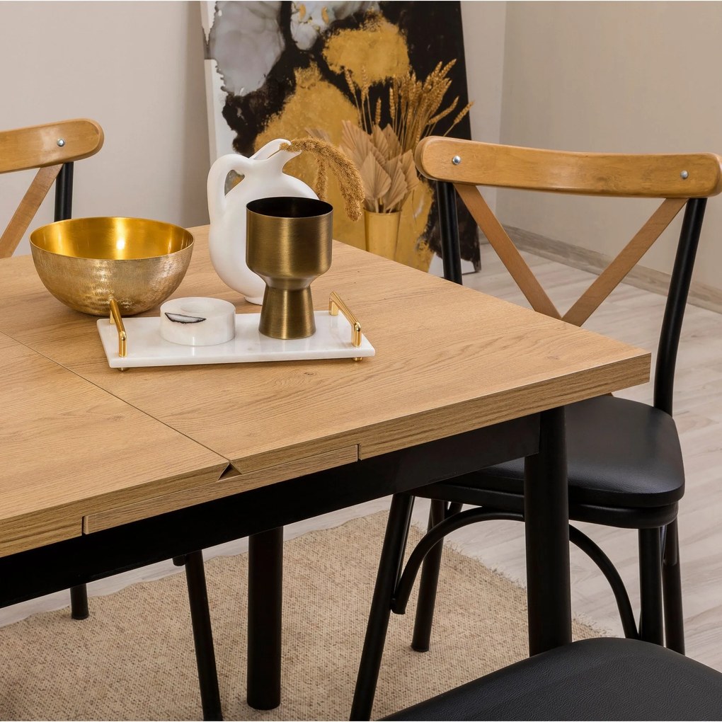 Conjunto de Mesa de Jantar Extensível e Cadeiras Oliver – Preto – Mesa