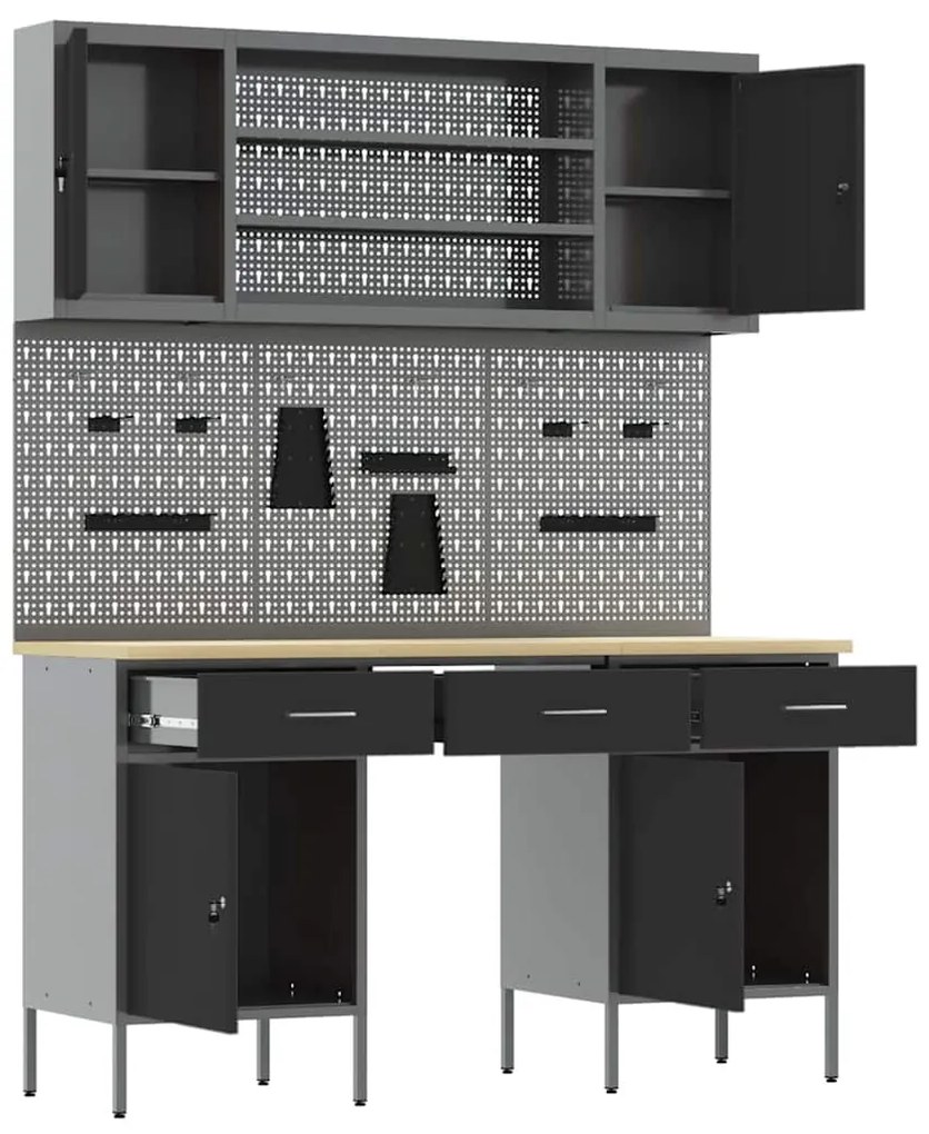 Conjunto de 7 Peças de Banco de Trabalho em Aço Preto