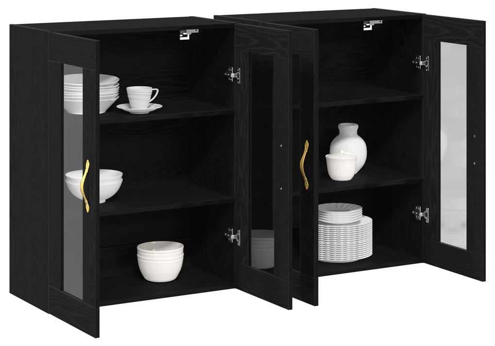 Armários de Parede 2 pcs Preto Carvalho 69,5x34x90 cm Madeira de Engen