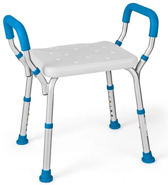 Banco de duche idosos ajustável em altura em alumínio, capacidade de carga de 100 kg com pés de borracha antiderrapantes, azul