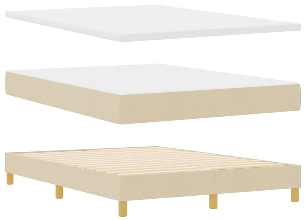 Cama Box Spring com Colchão &amp; LED Creme 140x200 cm Tecido