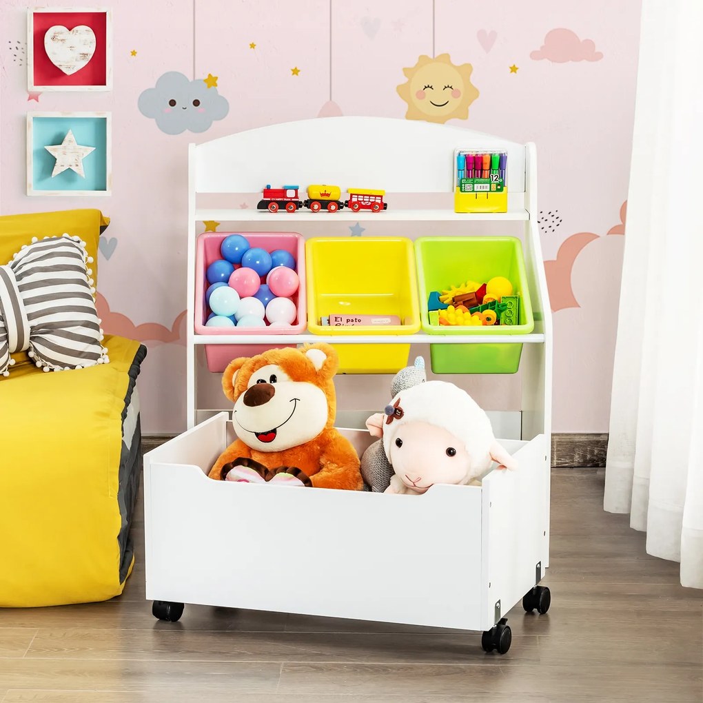 Organizador de livros e brinquedos para crianças com 3 caixas para jardim de infância e educação em casa 63,5 x 38 x 76 cm Branco