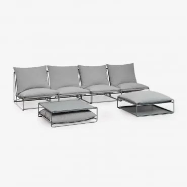 Conjunto De Jardim Amaro Com Sofá Modular De 4 Peças, Mesa Lateral E Pufe Conversível Cinza - Sklum