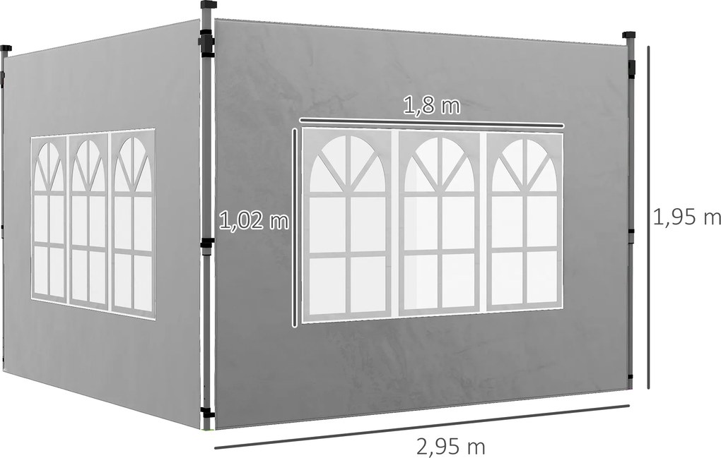 2 Paredes Laterais para Tenda de 3x3 / 3x4 m 295x195 cm Parede de Substituição de Tecido Oxford para Tendas Dobráveis Cinzento Claro