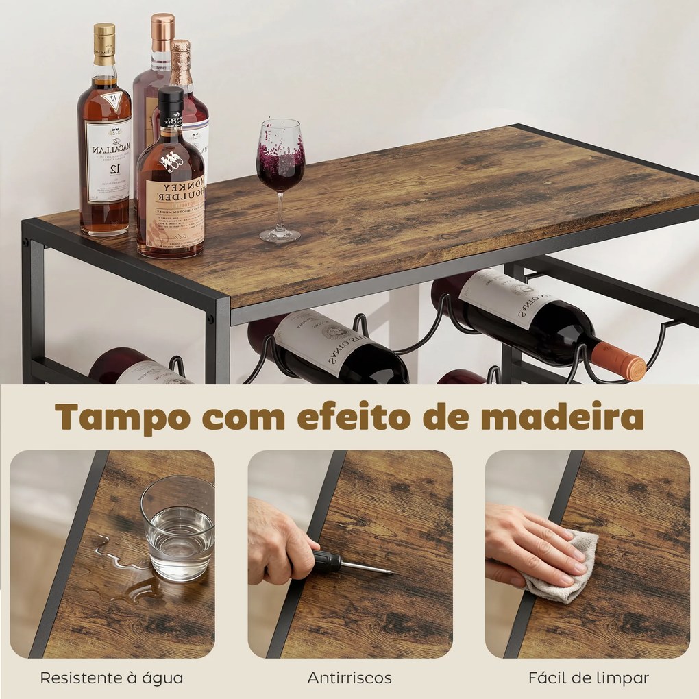 Garrafeira para 30 Garrafas de 6 Níveis com Superfície de Madeira Estilo Industrial 59x30x88,5 cm Castanho Rústico
