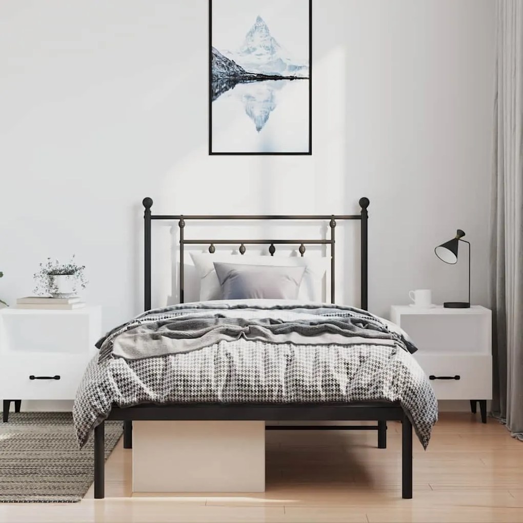 Estrutura de cama com cabeceira 100x190 cm metal preto