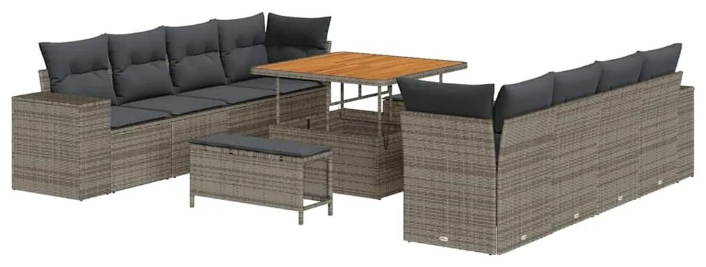 Conjunto de Sofá de Jardim com Almofadas de 11 Peças Cinza Rattan Poli