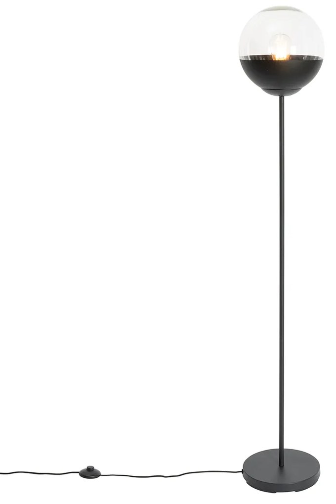 Candeeiro de pé retro preto com vidro transparente - Eclipse