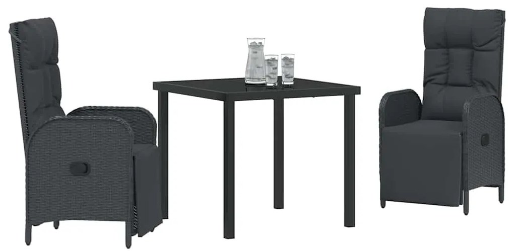 Conjunto de Jantar de Jardim com 3 Peças e Almofadas em Polyrattan Pre