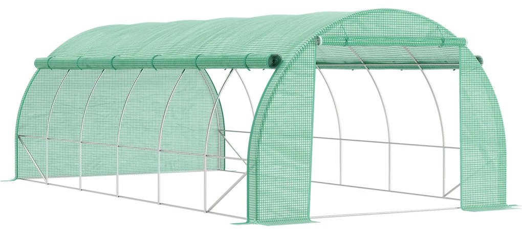 Estufa de Túnel de Jardim 597x300x200 cm com Porta Lateriais e Janelas