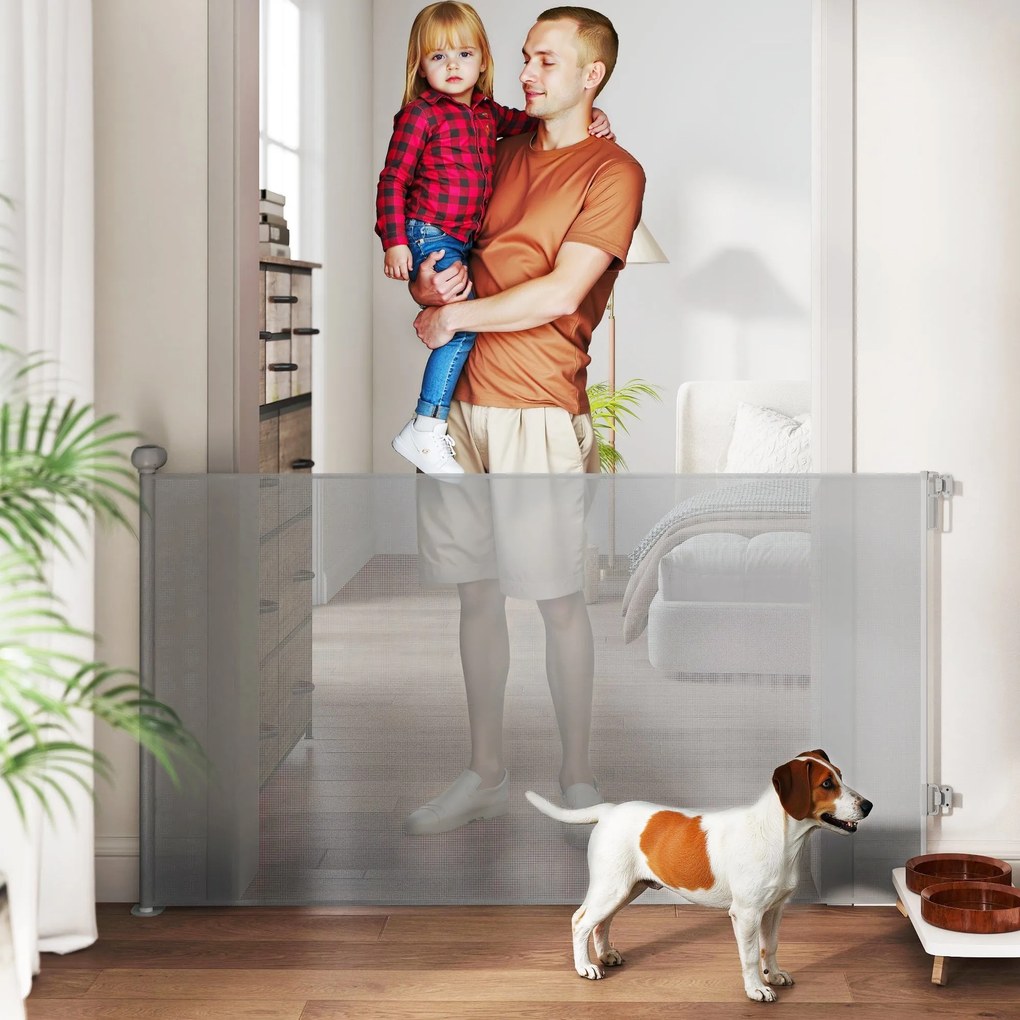 PawHut Barreira para Cães Retráctil 0-140 cm Porta para Cães Pequenos