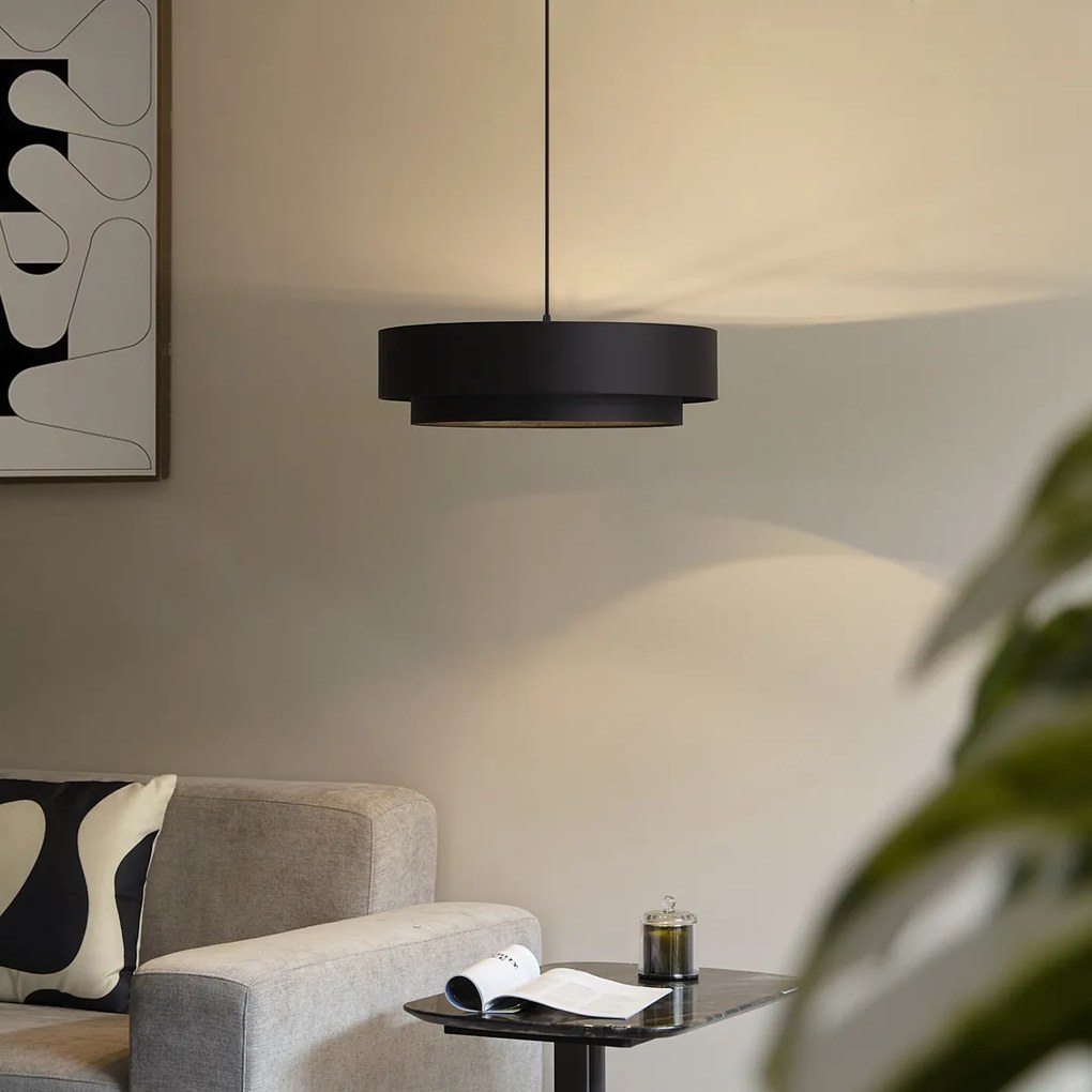 Candeeiro suspenso moderno preto 50cm 3-luzes - Drum Duo