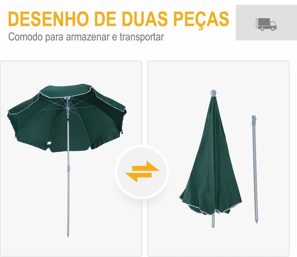 Guarda-sol de praia Ø202 cm de diâmetro Telhado Inclinado Poste Destac