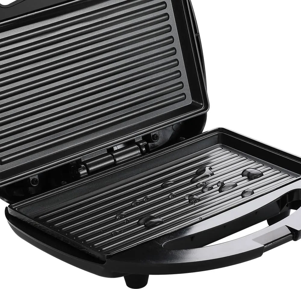 Grelhador de contacto 3 em 1 de 800 W, 23 x 22 x 10 cm Preto + Prateado