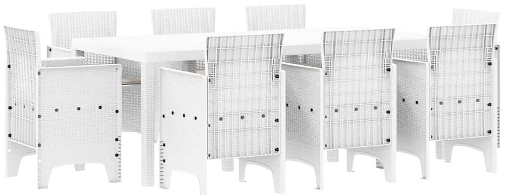 Conjunto de Jantar para Jardim 9 pcs Branco Vime &amp; Vidro
