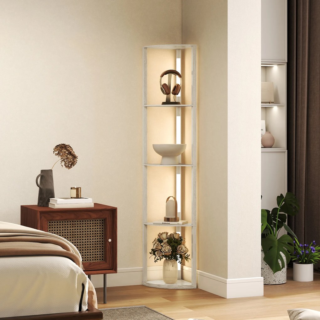Candeeiro de Pé com Prateleiras de Canto, 41 x 29,5 x 163,5 cm, Iluminação LED Regulável, cor Carvalho