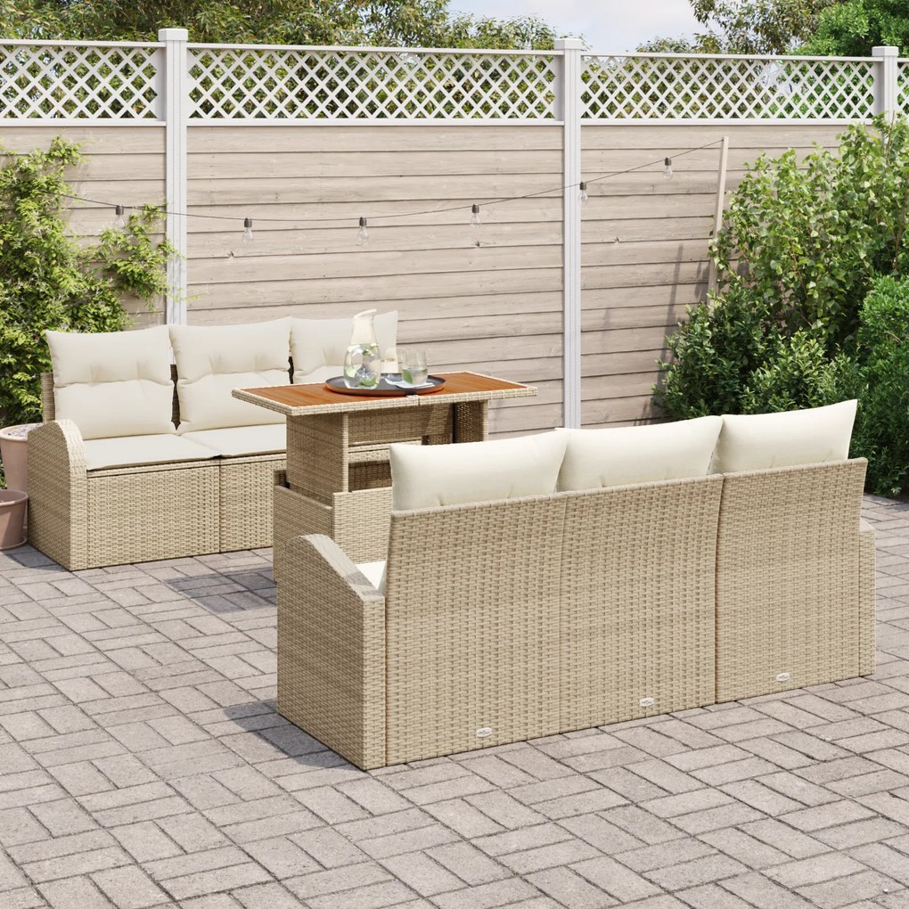 Conjunto de Sofás de Jardim vidaXL de 7 Peças com Almofadas Bege Ratta