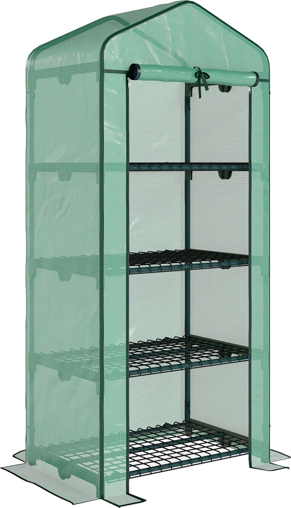 Outsunny Estufa Jardim 4 Prateleiras Cobertura PE Aço Cultivo Plantas Flores Resistente Durável 70x50x160cm Verde | Aosom Portugal