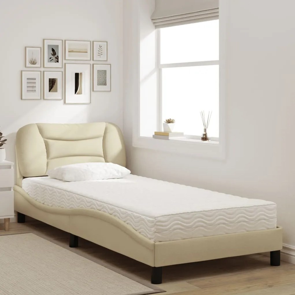 Cama com colchão 90x190 cm tecido cor creme
