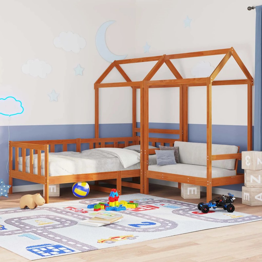 vidaXL Conjunto de Cama Day Marrom Cera Madeira de Pinheiro Sólida