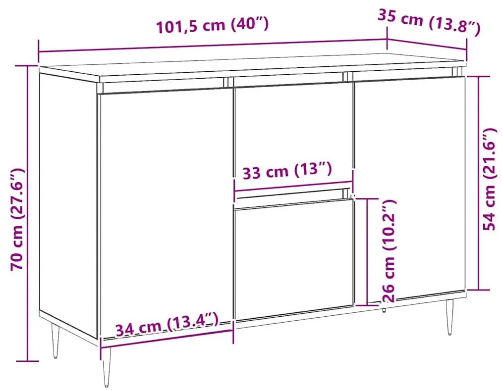 Buffet vidaXL com portas e gavetas Madeira antiga 101,5x35x70 cm