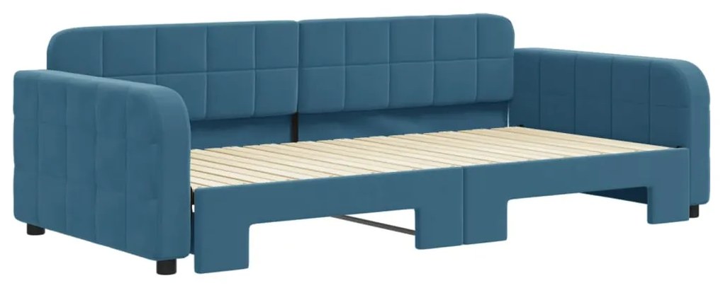 Sofá-cama com gavetão 100x200 cm veludo azul