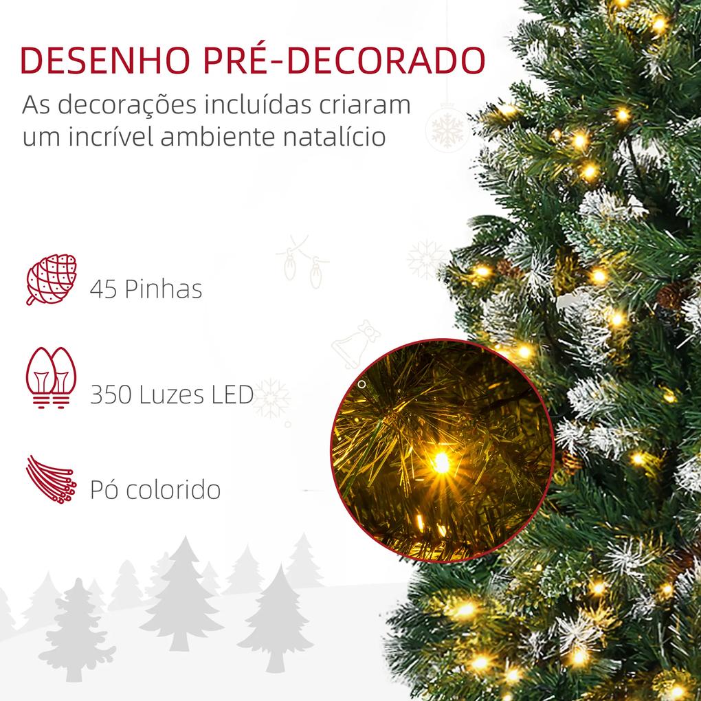 Árvore de Natal Artificial com Luzes LED 1051 Ramos 45 Pinhas e Base Dobrável Ø100x230 cm Verde