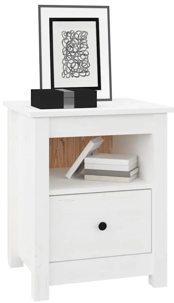 Mesa de cabeceira 40x35x49 cm madeira de pinho maciça branco