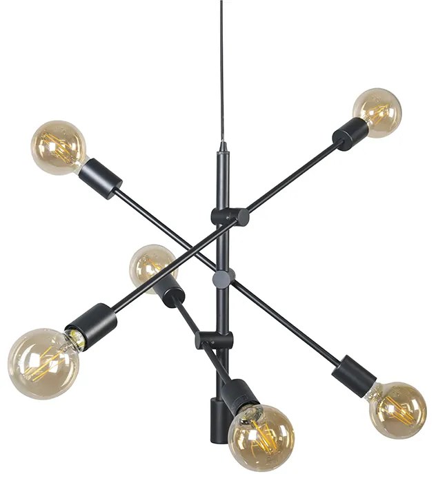 Candeeiro de suspensão industrial preto 6 luzes - Sydney Design,Moderno,Industrial