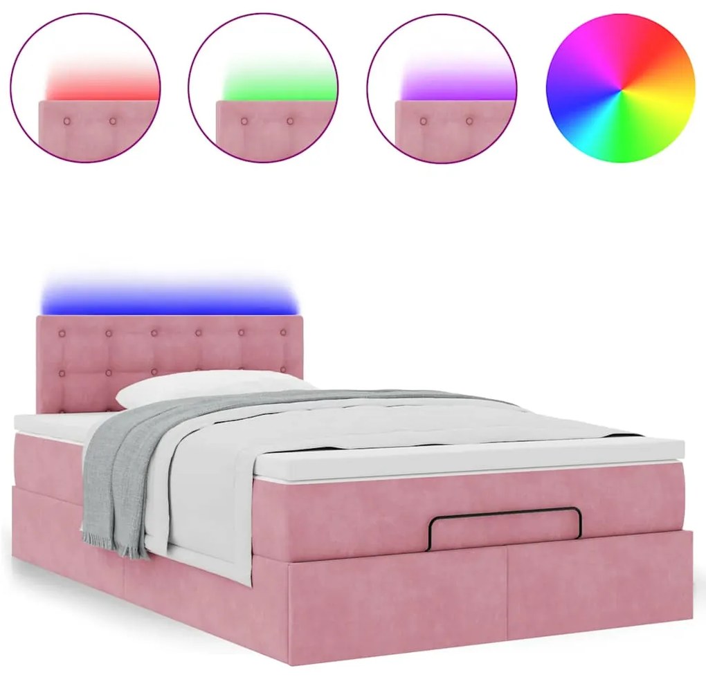 Estrutura de cama otomana com colchão 120x200 cm veludo rosa