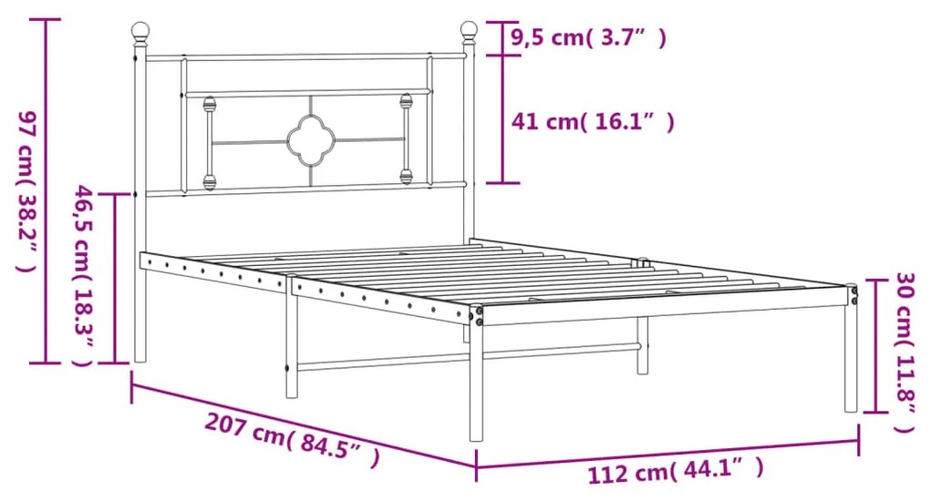 Estrutura de cama em metal com cabeceira 107x203 cm branco