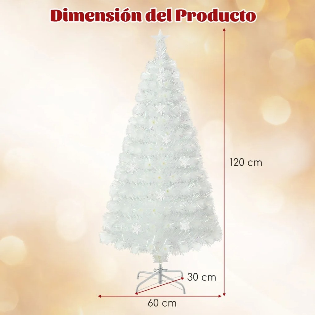 Árvore de Natal artificial de fibra ótica de 120 cm branca pré-iluminada com 130 pontas de ramos Luz das estrelas 18 luzes Branca