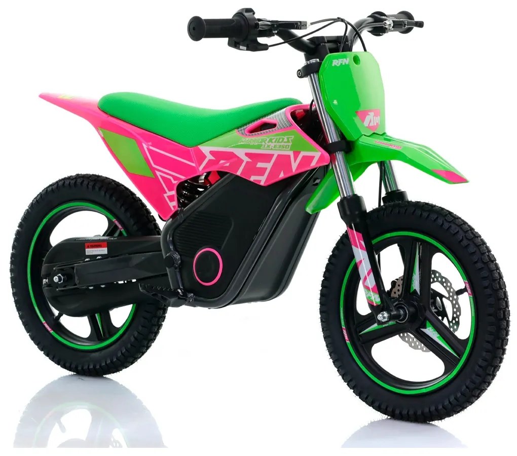 Mini moto elétrica para crianças velocidade até 30Km/h C/Limitador RFN Warrior SX-E350 14/14” 350W Verde e Rosa