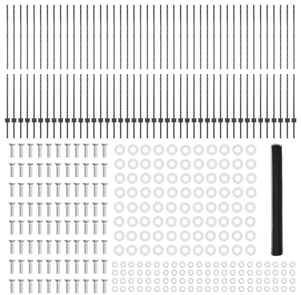 Postes de Cerca vidaXL 22 pcs U-Channel Cinza 160 cm Aço