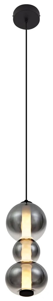 Candeeiro suspenso Art Deco preto com vidro fumado e transparente 3 luzes incluindo LED - Lizzy