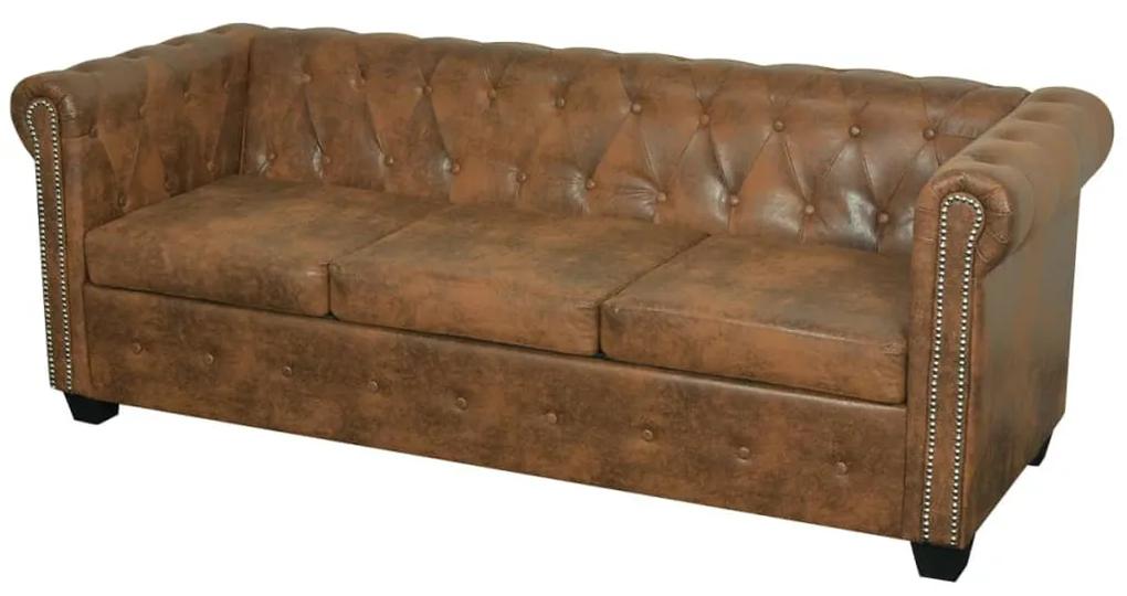 Conjunto de sofás de 2 + 3 lugares, Chesterfield, castanho