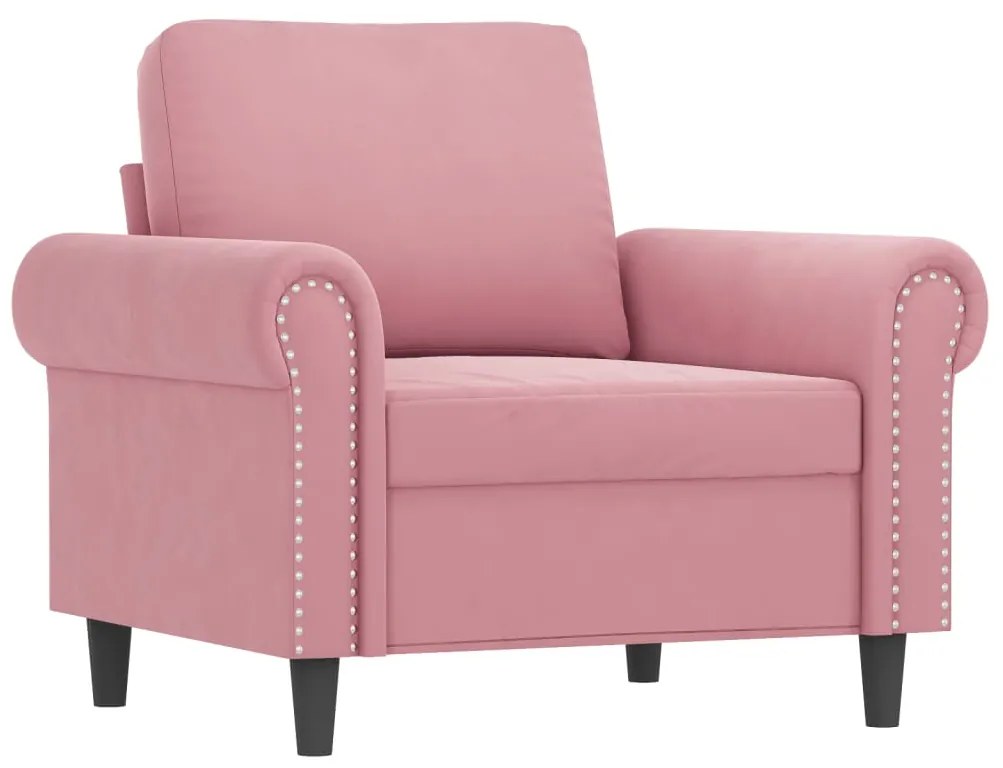 Poltrona com apoio de pés 60 cm veludo rosa