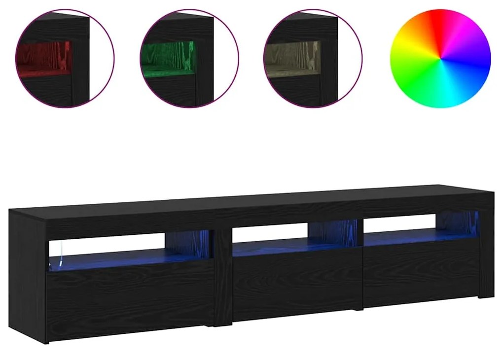 Armários para TV vidaXL 2 pcs com Luzes LED Carvalho Preto Madeira de