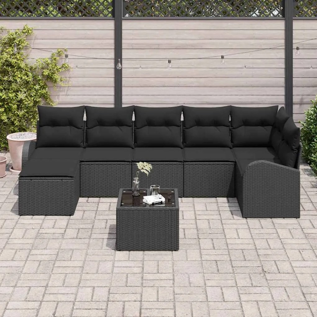 Conjunto de Sofá de Jardim 8 Peças com Almofadas de Rattan e Poliéster