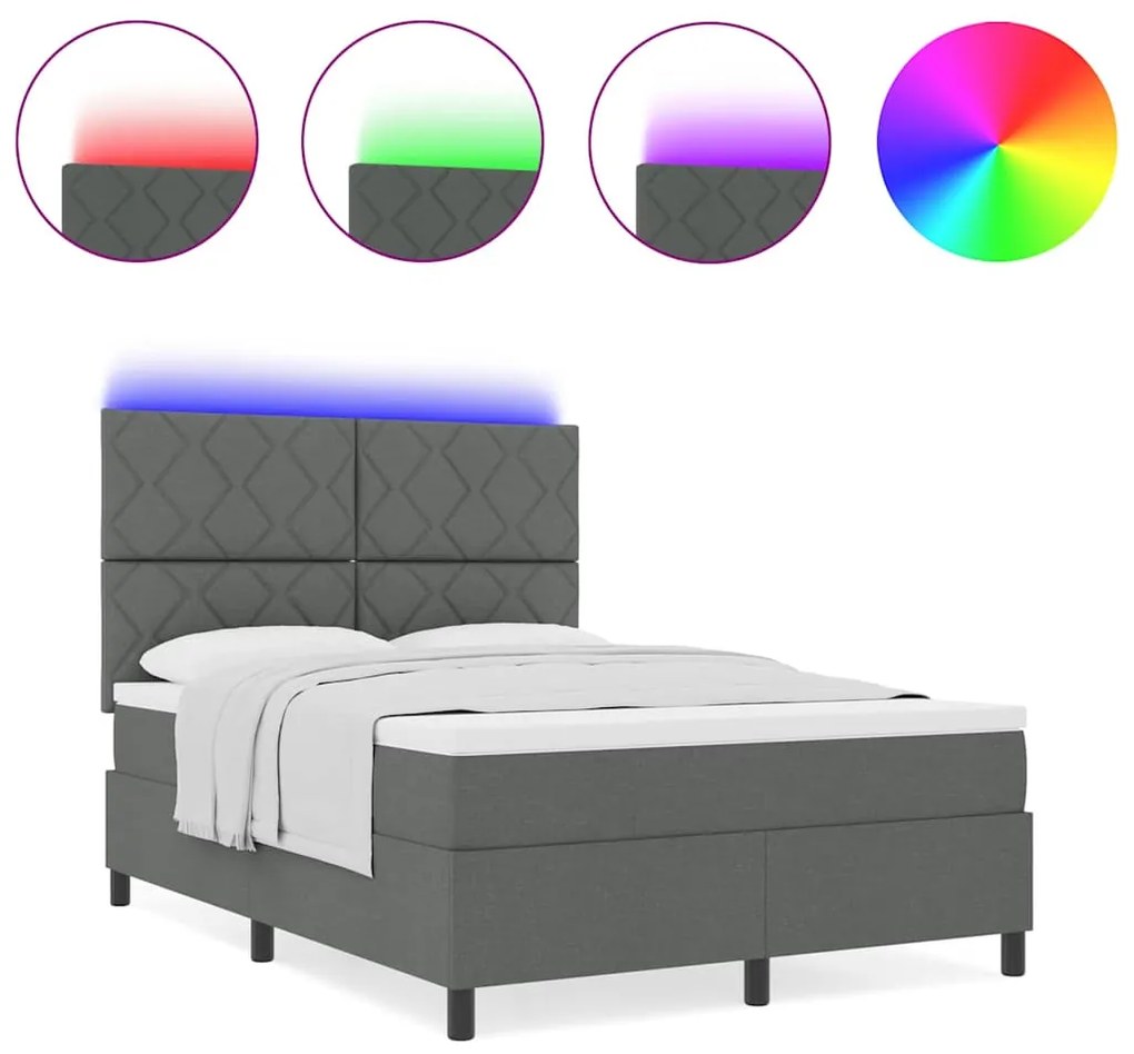 Cama com Estrado e Colchão com Luz LED em Cinza Escuro, 140 x 190 cm,