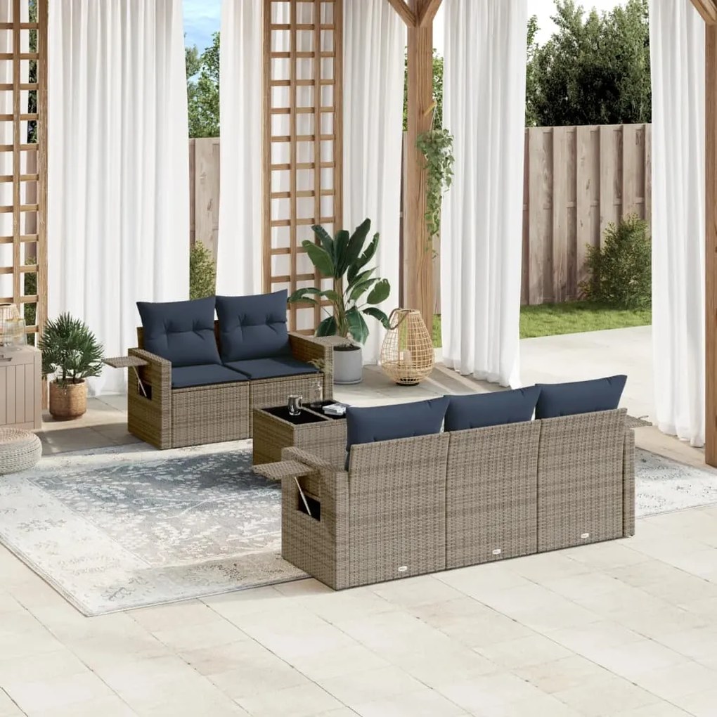 vidaXL 6 pcs conjunto sofás p/ jardim c/ almofadões vime PE cinzento
