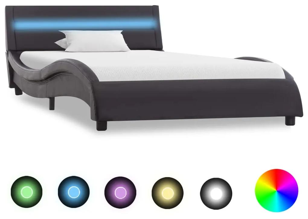 285666 vidaXL Estrutura de cama c/ LED 90x200 cm couro artificial preto