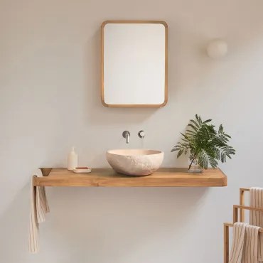 Conjunto De Móvel De Casa De Banho 130x45 Cm Suspenso Em Madeira De Teca Neill Madeira De Teca & Irregular Em Cimento - Sklum