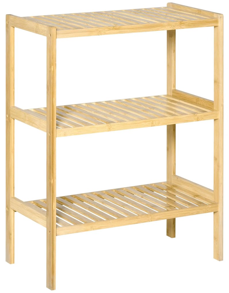 HOMCOM Estante Bambu 3 Níveis Organizador Multifuncional Casa Banho Cozinha Sala Estar 62x33x80cm Madeira