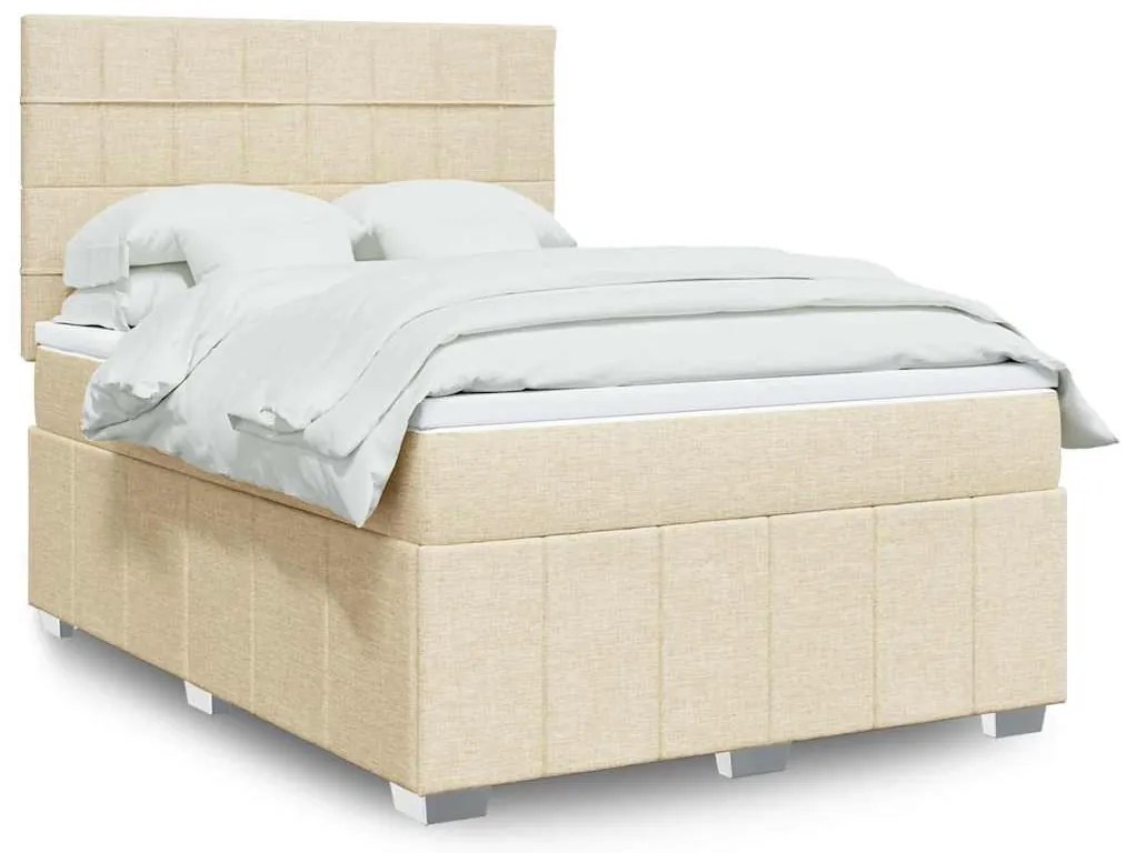 vidaXL Cama com molas/colchão 140x190 cm tecido cor creme